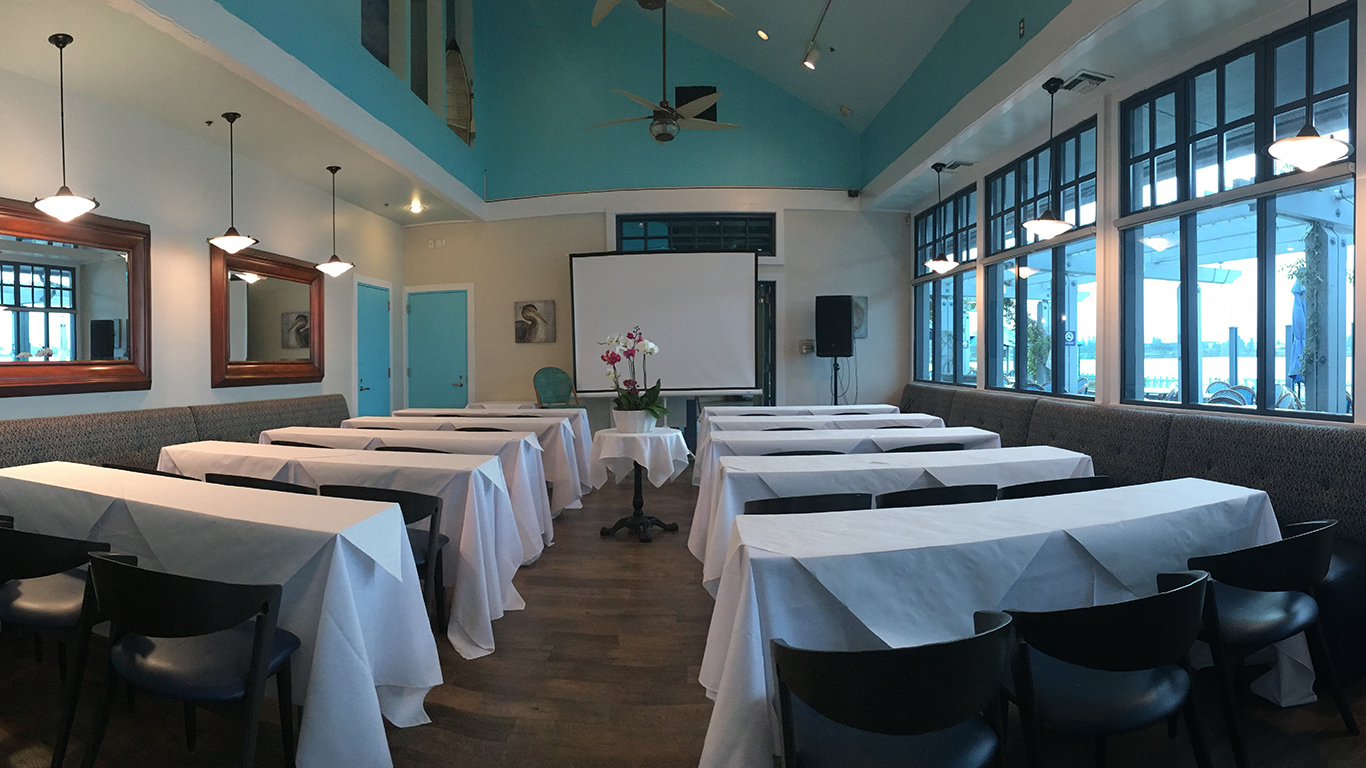 An empty meeting room set up for guests.