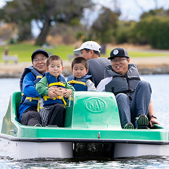 A family in a paddle boat