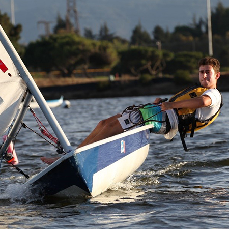 A young man doing some advanced saling on Shoreline Lake