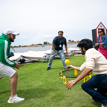A group playing a handball game